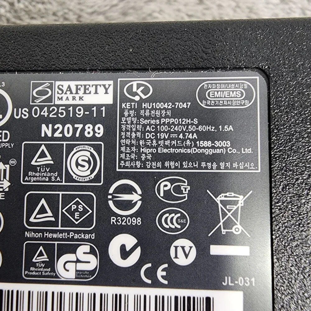 HP Laptop AC Adapter 90W 19V 4.74A Series PPP012H-S With Power Cord